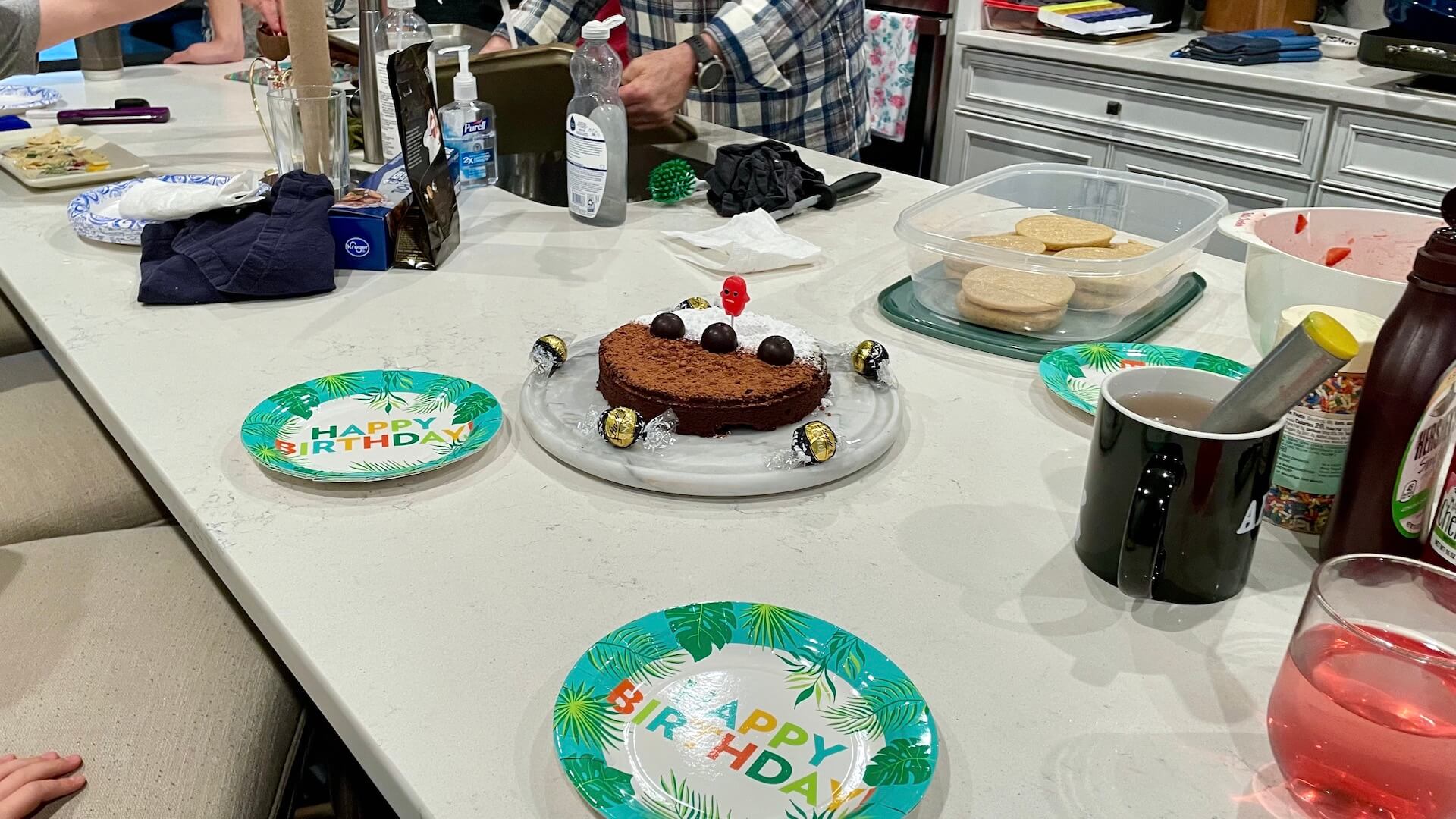 Chris was happy as a clam with his chocolate torte made by Jenni's sister. The best birthday cake!