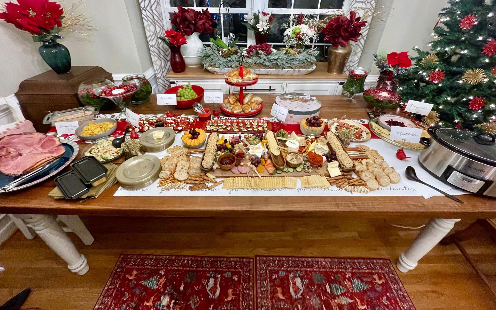 We pitched in for our family Christmas party—and boy did we wind up with a nice spread! This was just the appetizers. :-O